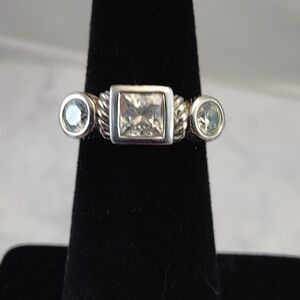 Judith Ripka Sterling Silver 925 Ring Princess Cut & Round CZ Designer Signed